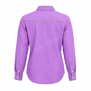 Camisa de Mezclilla para Mujer, Estilo Moderno, con Botones, Cuello en V, Manga Larga, Informal, Ropa de Mezclilla para Mujer, Fabricante de Ropa de Moda - Product Image 4