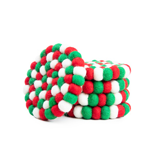 Handmade Wool Felt Ball Coasters Red Green White 10cm Durable Eco-Friendly Christmas <b>Cup</b> <b>Mat</b> Drink Trivets Wholesale Table Pad - Product Image 1