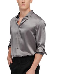 ชุดเดรสแขนยาวผ้าซาตินสำหรับผู้ชายเสื้อเดรสสำหรับผู้ชายเสื้อเชิ้ตผ้าซาตินแบบปุ่มออกแบบได้ตามที่ต้องการ - Product Image 5