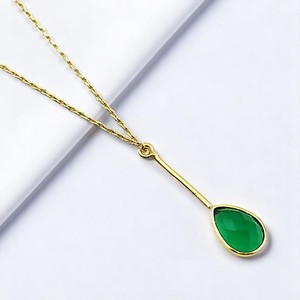 Dijes facetados de calcedonia gris en forma de pera de 28x9 mm |   Dijes con Bisel Chapado en Oro para Pendientes DIY - Product Image 2