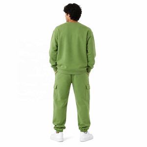 OEM Unisex Fleece Hooded Sweatshirt Breathable Streetwear Winter <b>Cargo</b> Jogger Set Custom Logo Two Piece Tracksuit Pocket Detail - Product Image 3
