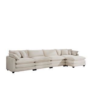 Divano Componibile Moderno a L per 4 Persone, Comodo Tessuto in Velluto a Coste con 1 Pouf per Soggiorno - Product Image 5