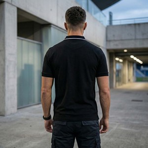 T-shirt Homme Noir Personnalisé OEM de Haute Qualité en Tissu Piqué, Style Streetwear Futuriste Décontracté, 100% Coton - Product Image 2