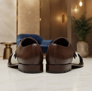 Chaussures habillées pour hommes en cuir véritable à imprimé vache, bout pointu, à lacets, respirantes, toutes saisons, semelle extérieure en caoutchouc - Product Image 6
