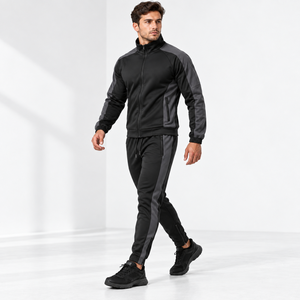 Training Session Men's Warm <b>Up</b> Tracksuit OEM ODM Polyester Interlock <b>Zip</b> Pockets Custom Activewear Factory - Product Image 4