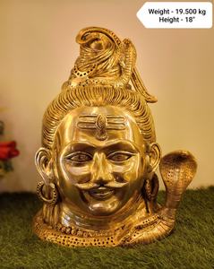 Statue artisanale en laiton de Shiva Mukhalinga, Tête de Dieu Hindou Antique Lingam, Murti Mahadev, Idole de Pooja Rituelle, Sculpture Décorative de Temple - Product Image 2