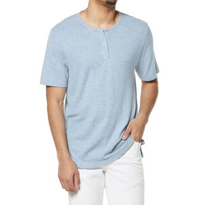 Camiseta Casual de Manga Corta para Hombre, Cuello Redondo, Color Azul Claro, Corte Regular, Tejido de Punto, 100% Algodón, Transpirable, Color Sólido - Product Image 4