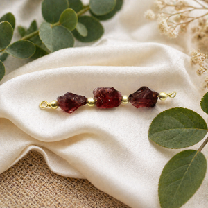 Natural Garnet Three Stone Connector Gold Plated Beaded Charm Link Raw Gemstone Jewelry Supply <b>Bracelet</b> Necklace DIY Craft Whole - Product Image 1