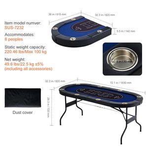 Mesa de Póker Plegable Portátil para 8 Jugadores con Rieles Acolchados y Portavasos de Acero Inoxidable para Blackjack, Texas Holdem y Juegos de Azar - Product Image 2