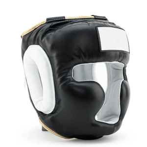 Casque de boxe demi-visage en cuir PU bleu Econex Sports, protection de la tête, design rayé, fermeture à boucle, équipement de protection pour adultes unisexe - Product Image 1
