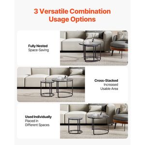 Comodino moderno per nidificare Set 2X23.6 pollici tavoli in vetro telaio in metallo per piccoli spazi-comodino per camera da letto soggiorno - Product Image 2