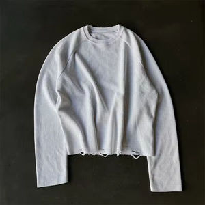 Sudadera con capucha de felpa lavada personalizada para hombre, corte regular, estilo casual, dobladillo desgastado, manga larga, mezcla de algodón grueso, invierno - Product Image 3