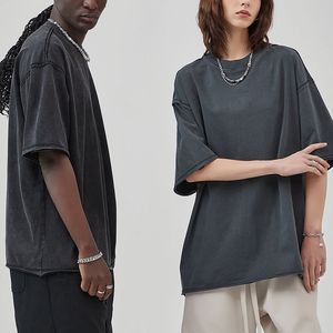 T-shirt en tricot à manches courtes surdimensionné, couleur personnalisée, col rond, coupe ample pour homme, 100% coton, écologique, respirant - Product Image 4