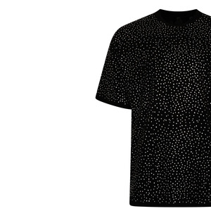T-shirt d'été à manches courtes pour homme, imprimé strass, effet pailleté, coupe carrée, orné de cristaux et de diamants - Product Image 2