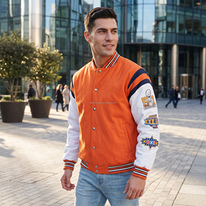 Chaqueta Varsity Naranja para Hombre, Diseño con Parches Bordados, Corte Regular, 100% Algodón, Casual, Transpirable, Secado Rápido, Ecológica - Product Image 6