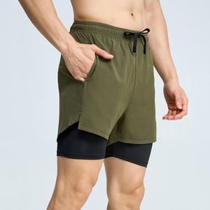 Shorts de sport double couche personnalisés avec étiquette privée, vente en gros OEM, shorts de course en mesh pour hommes, production en vrac, fabricant - Product Image 1