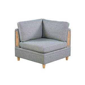 Cuscino Angolare Dorris in Tessuto Grigio Chiaro per Divano da Soggiorno con Gambe in Legno, Design Elegante e Confortevole - Product Image 1