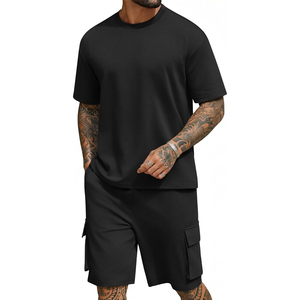 Conjunto de Camiseta y Pantalones Cortos Casuales de Verano para Hombre, Color Gris, Cuello Redondo, Color Sólido, Transpirable, Tejido de Punto, 100% Algodón - Product Image 6
