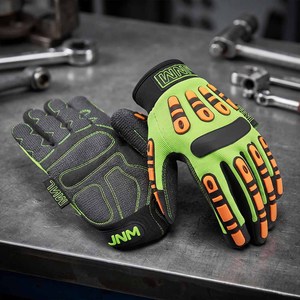 JNM Safety <b>Synthetic</b> Leather Gloves Flexible Nylon Anti-Slip Raised Tpr <b>Rubber</b> Fingertips Elastic Wristband Impact Reducing Work - Product Image 2