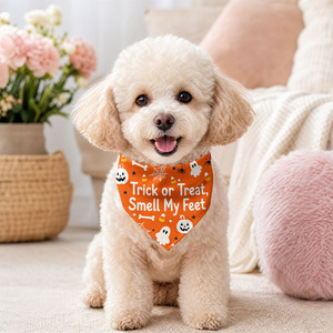 Bandanas d'Halloween en gros pour animaux de compagnie – Foulards personnalisés pour chiens et chats avec imprimé citrouille et crâne orange et noir – Accessoire de festival - Product Image 4