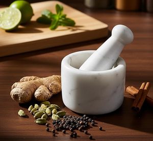 Traditional Stone Marble Mortar And Pestle For Authentic Cooking <b>Grinding</b> Masalas And Preparing Organic Herbal Remedies - Product Image 5