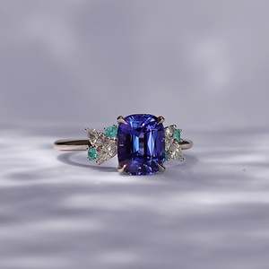 Women's Sapphire Engagement Ring With Cushion Cut Diamonds Prong Setting Classic Gemstone Ring - Product Image 1