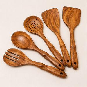 Ensemble de cuillères de cuisine en bois d'acacia, 5 pièces, spatule en bois artisanale et ustensiles de cuisine, écologiques, résistants à la chaleur, outils de cuisine - Product Image 5