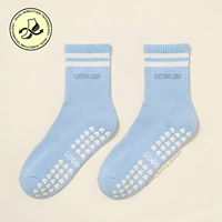 Chaussettes de sport à logo personnalisé, antidérapantes, à double grip, rayures vertes, tricotées, pour yoga et pilates