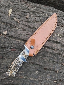 Custom Handmade Damascus Steel <b>Drop</b> Point Straight Tactical Bowie Hunting Knife Stag Horn Handle Outdoor Survival Camping - Product Image 2
