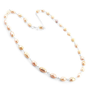 925 Sterling Silver <b>Necklace</b> with <b>Pink</b> Pearl and Diamond Gorgeous Beads for Weddings and Gifts - Product Image 2