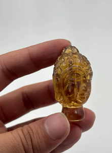 หัวพระพุทธรูปโลหะโบราณแกะสลักด้วยมือประดับด้วยคริสตัลสีเหลือง ของตกแต่งทางจิตวิญญาณ หินบำบัดเรกิ - Product Image 3