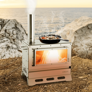Stufa a Legna Portatile Pieghevole con Vetro Trasparente per Campeggio Esterno, con Canna Fumaria e Borsa per il Trasporto di H - Product Image 4