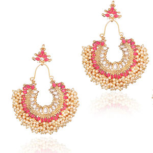Pendientes de Moda con Baño de Oro, Diseño Kundan, Ligeros, con Forma de Flor, Cristal y Diamantes de Imitación, Joyería Elegante - Product Image 1