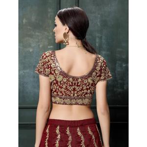 Impresionante diseñador Maroon Raw Silk Lehenga Choli para fiestas de boda - Product Image 3