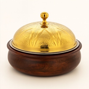 Luxury Wood & Metal <b>Serving</b> <b>Dish</b> <b>Set</b> Of 3 Elegant Handcrafted Design Durable, High Quality Gold Finish For Premium Dining - Product Image 5