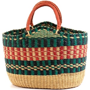 Bolso de Playa de Verano con Diseño de Rayas Rojas y Verdes, Tejido en Seagrass, Asa Envuelta en Cuero, Estilo Cola de Golondrina, Moderno y Popular para Mujer - Product Image 4