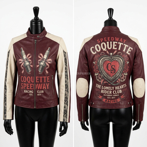 Mortal Mermaid Skeleton Leather Racing Jacket Teal <b>Scale</b> Pattern Graphic Gothic Motorbike Rider Heavy Duty Protective Outerwear - Product Image 4