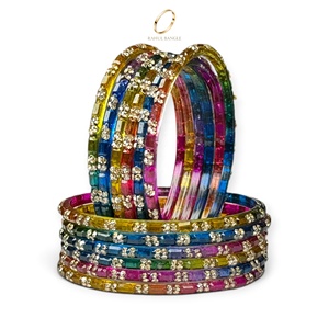 Bracelets en verre multicolores scintillants de style cachemire, plaqués or, avec cristaux, pour femmes, pour festivals et mariages, vente en gros - Product Image 3