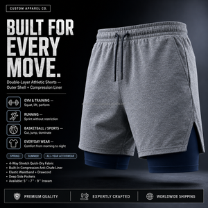 Custom Sublimation Print <b>Layered</b> Workout Shorts Moisture Wicking Fabric Inner Brief Liner Drawstring Waistband Basketball New - Product Image 4