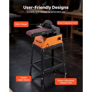 Levigatrice Professionale Combinata a Disco 9\" e Nastro 6\" x 48\" da 800W con Supporto e Piano di Lavoro Regolabile 0-45 Gradi per Lavorazione del Legno - Product Image 6