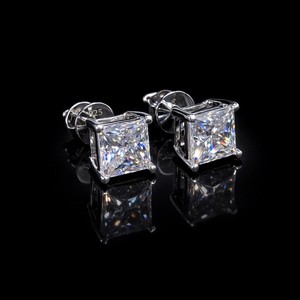 Manufacturer 7mm Princess Cut VVS Lab Grown Diamond Men Stud <b>Earrings</b> D Color 14k 18k Solid Gold Push Screw <b>Back</b> Wholesale Price - Product Image 1
