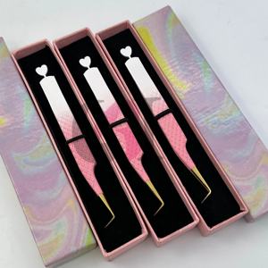 Nouvelles pinces à cils antistatiques GETUP BROSONS IMPEX à double revêtement en poudre de 90 degrés, design découpé en forme de cœur, pointe dorée - Product Image 5