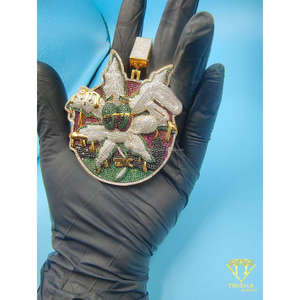 Pendentif personnalisé en forme de fleur et de scarabée serti de pierres pour hommes, bijoux hip-hop multicolores, charme floral naturel - Product Image 1