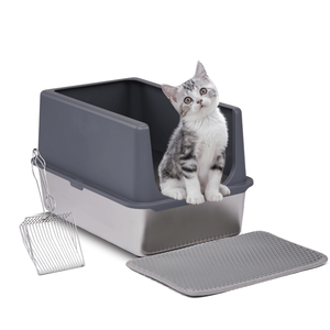 Lettiera per Gatti Quadrata Extra Large in Acciaio Inossidabile con Bordi Alti e Doppio Strato per Facile Pulizia - Product Image 1