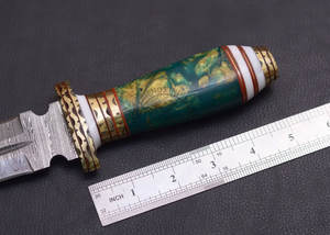 Cuchillo de hoja fija nuevo, hecho a mano, de acero de Damasco, tipo Dogger, con mango de resina verde, el mejor cuchillo de supervivencia coleccionable, cuchillo de caza. - Product Image 5