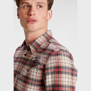 Men's Plaid Flannel Shirts 100% Cotton Long Sleeve Casual Button <b>Down</b> Stand Collar Spring Breathable With Embroidered Logo - Product Image 4