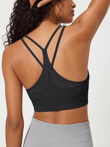 Women Double Strap Racerback Sports Bra Mesh Back Scoop <b>Neck</b> Yoga Crop Top Removable <b>Padded</b> Gym Fitness Activewear Wholesale - Product Image 5