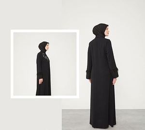 Dubai Plain Islamic Traditional Abaya Women Black Color Stylish Floor Length Zip Open Gown Abaya Customizable Logo Breathable - Product Image 3