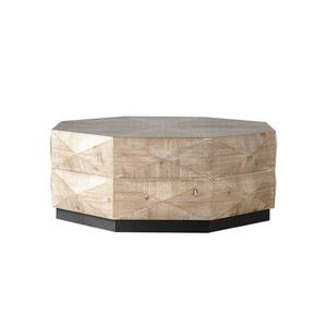 Tavolino da Caffè Ottagonale in Legno Stile Retrò da 38 Pollici con Motivo Tridimensionale in Rilievo, Tavolo da Cocktail Rustico Centrotavola - Product Image 6