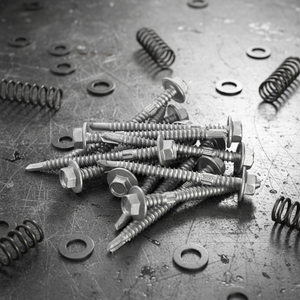 สกรูเจาะยึดตัวเองได้ หัวพร้อมแหวนรองโลหะในตัว เหล็กกล้าคาร์บอนชุบสังกะสี เกลียวมาตรฐานเมตริก/นิ้ว เกลียวเต็มความยาว - Product Image 1